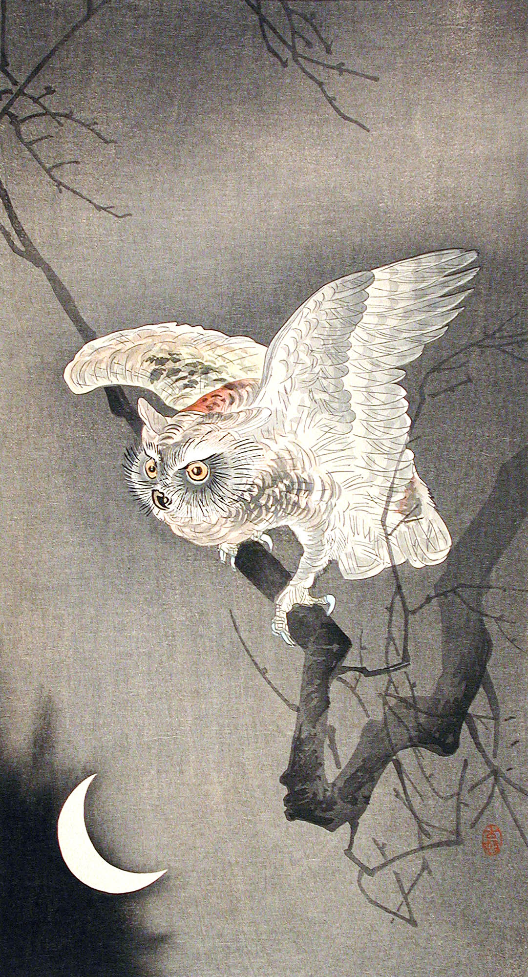 Női ujjatlan magasnyakú body (Ohara Koson - Scops Owl in Moonlight)