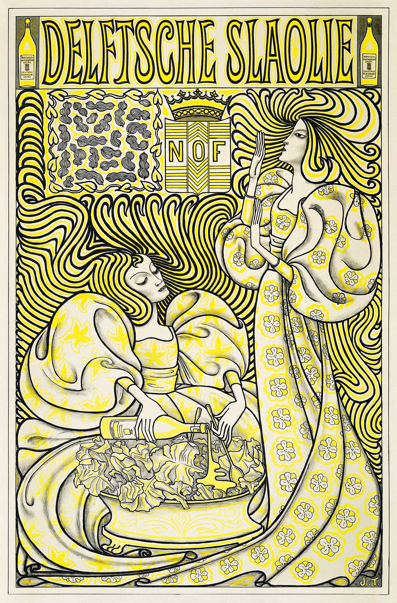 Fehér vászontáska kék fogantyúval ( Jan Toorop- Delftsche Slaolie )
