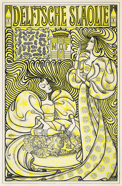 Fehér vászontáska kék fogantyúval ( Jan Toorop- Delftsche Slaolie )
