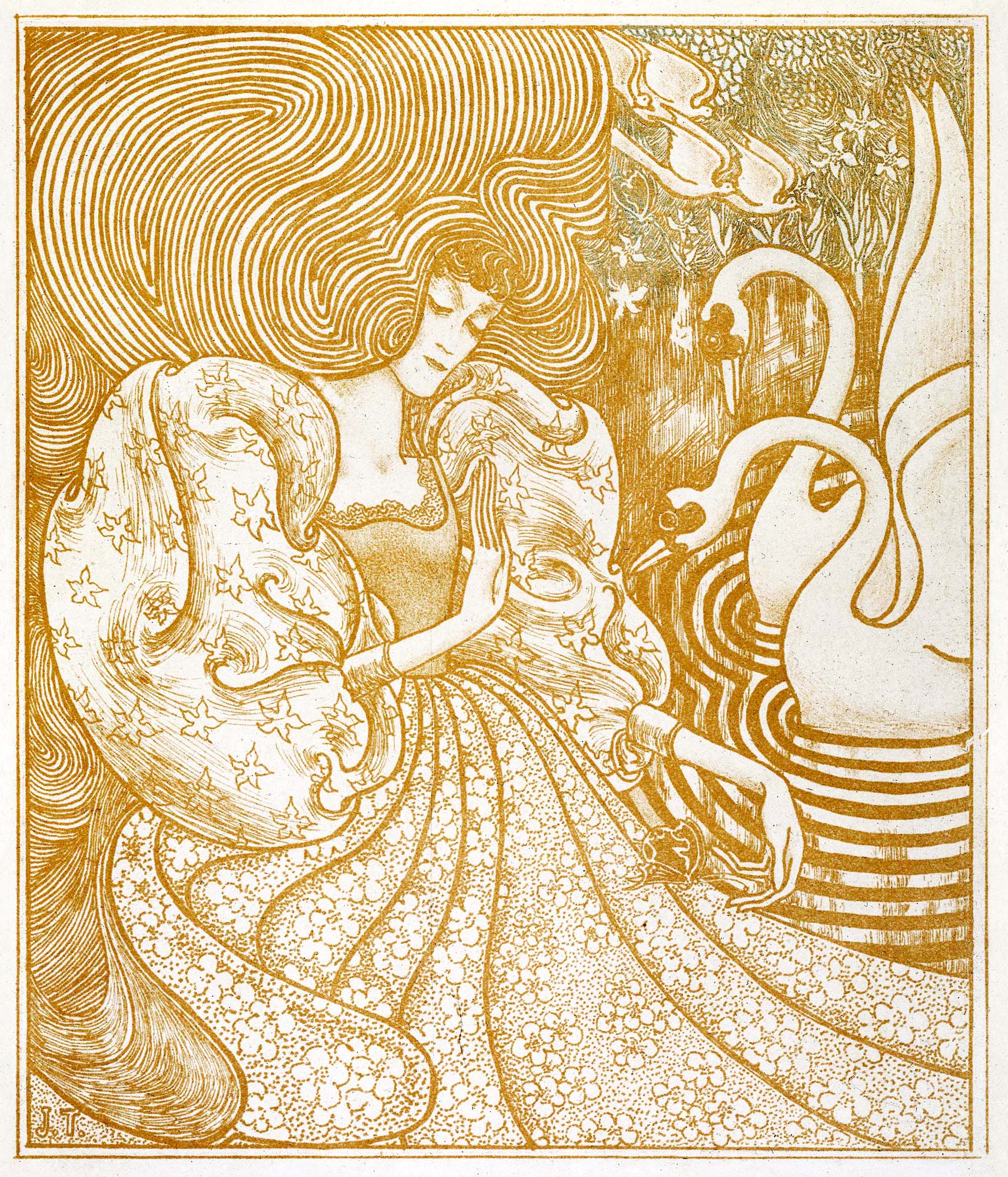 Modern stílusú hátizsák laptop zsebbel (Jan Toorop - Woman With a Butterfly at Pond with Two Swans)
