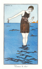 Fehér vászontáska fekete fogantyúval ( George Barbier- Costume de bain )