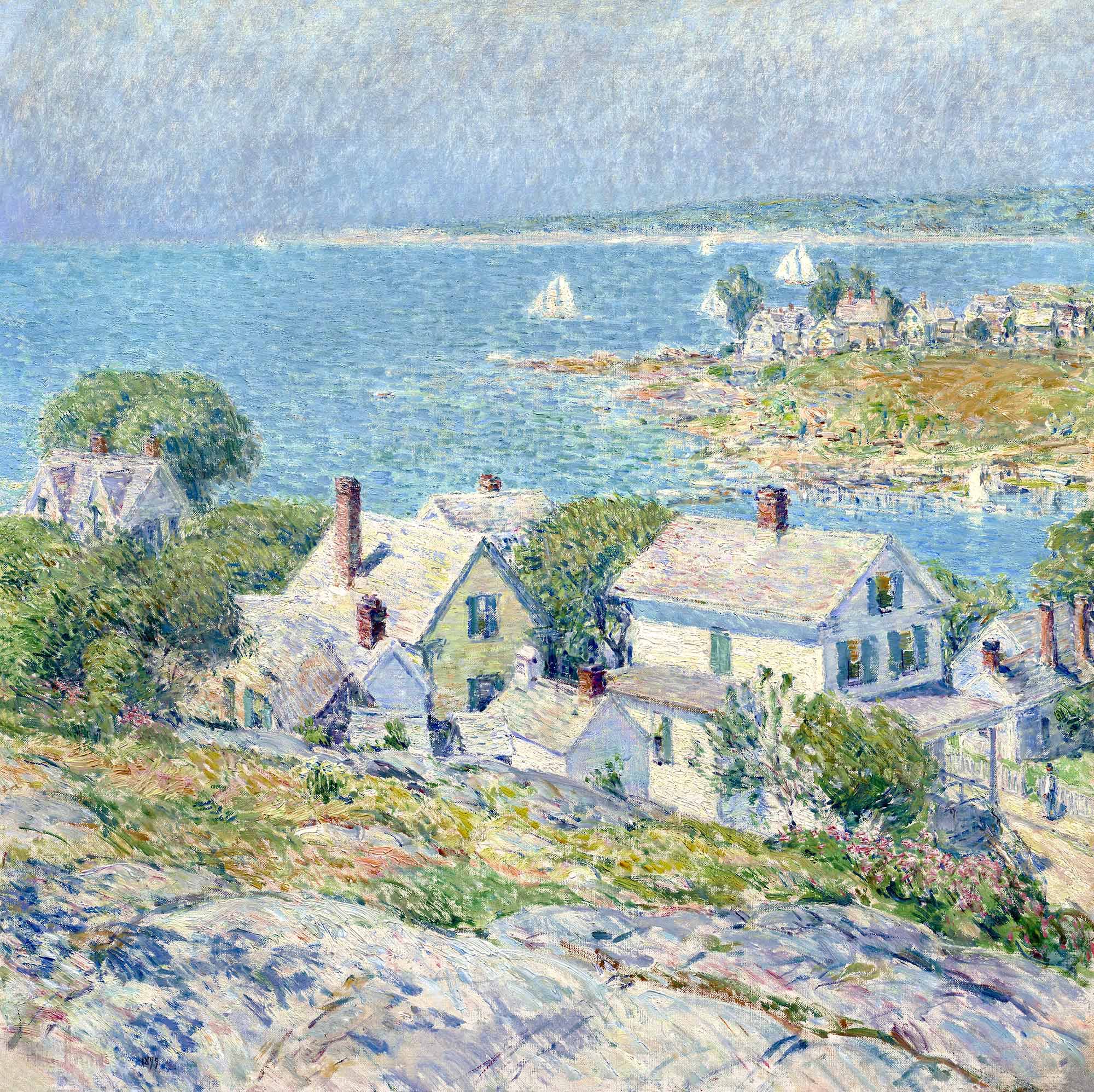 Rövid szabású női kapucnis melegítőfelső ( Frederick Childe Hassam - New England Headlands )