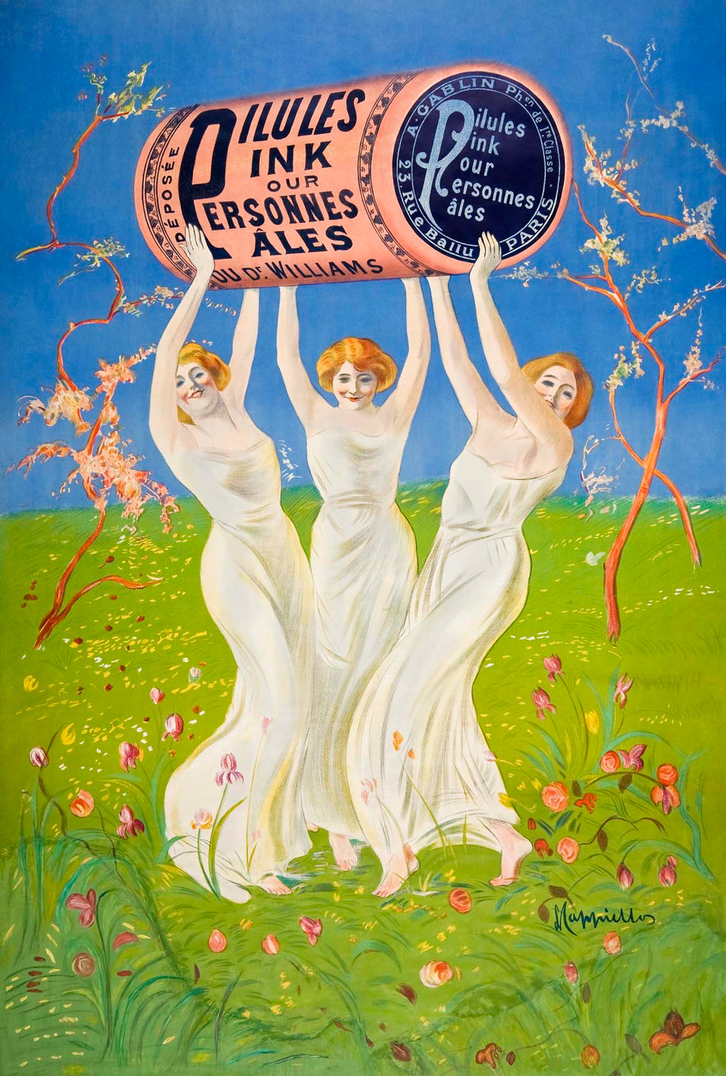 Fehér vászontáska fekete fogantyúval ( Leonetto Cappiello -  Dr. Williams' Pink Pills for Pale People )