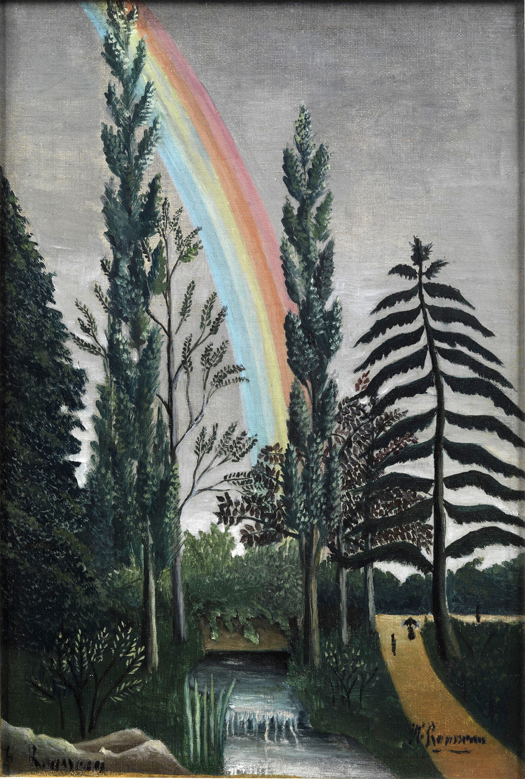 Fehér vászontáska kék fogantyúval (Henri Rousseau - Lake Daumesnil)