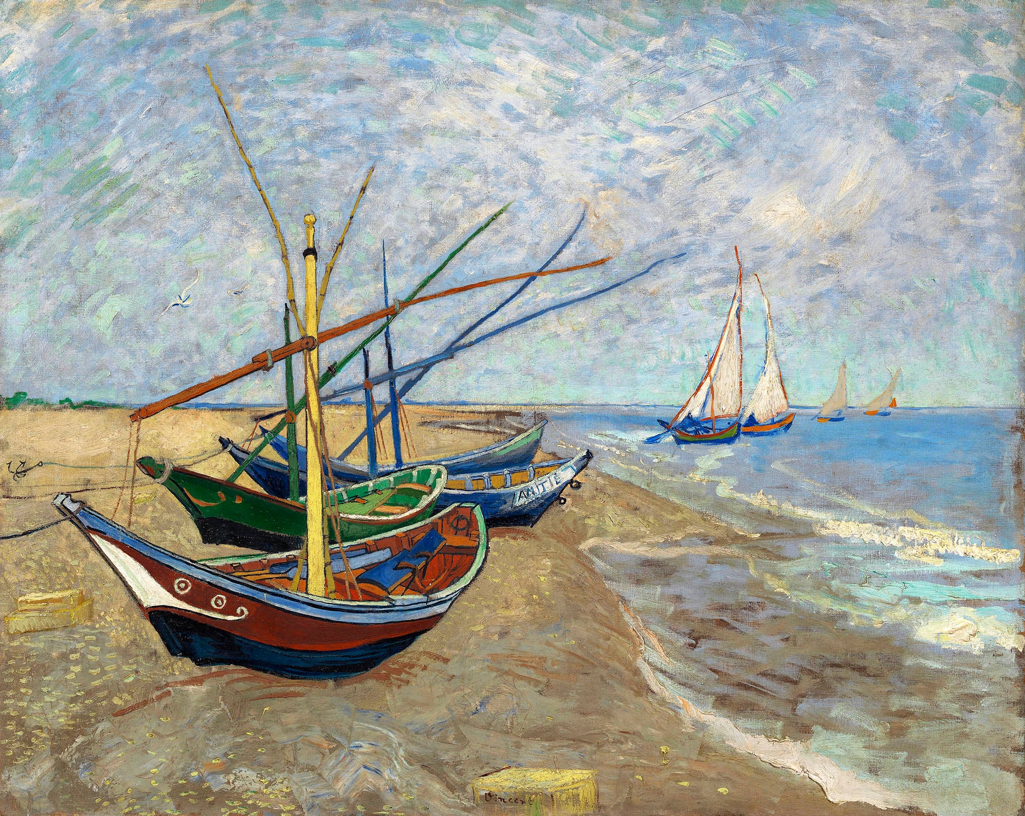 Vászon tornazsák ( Vincent van Gogh - Fishing Boats on the Beach at Saintes-Maries-de-la-Mer)