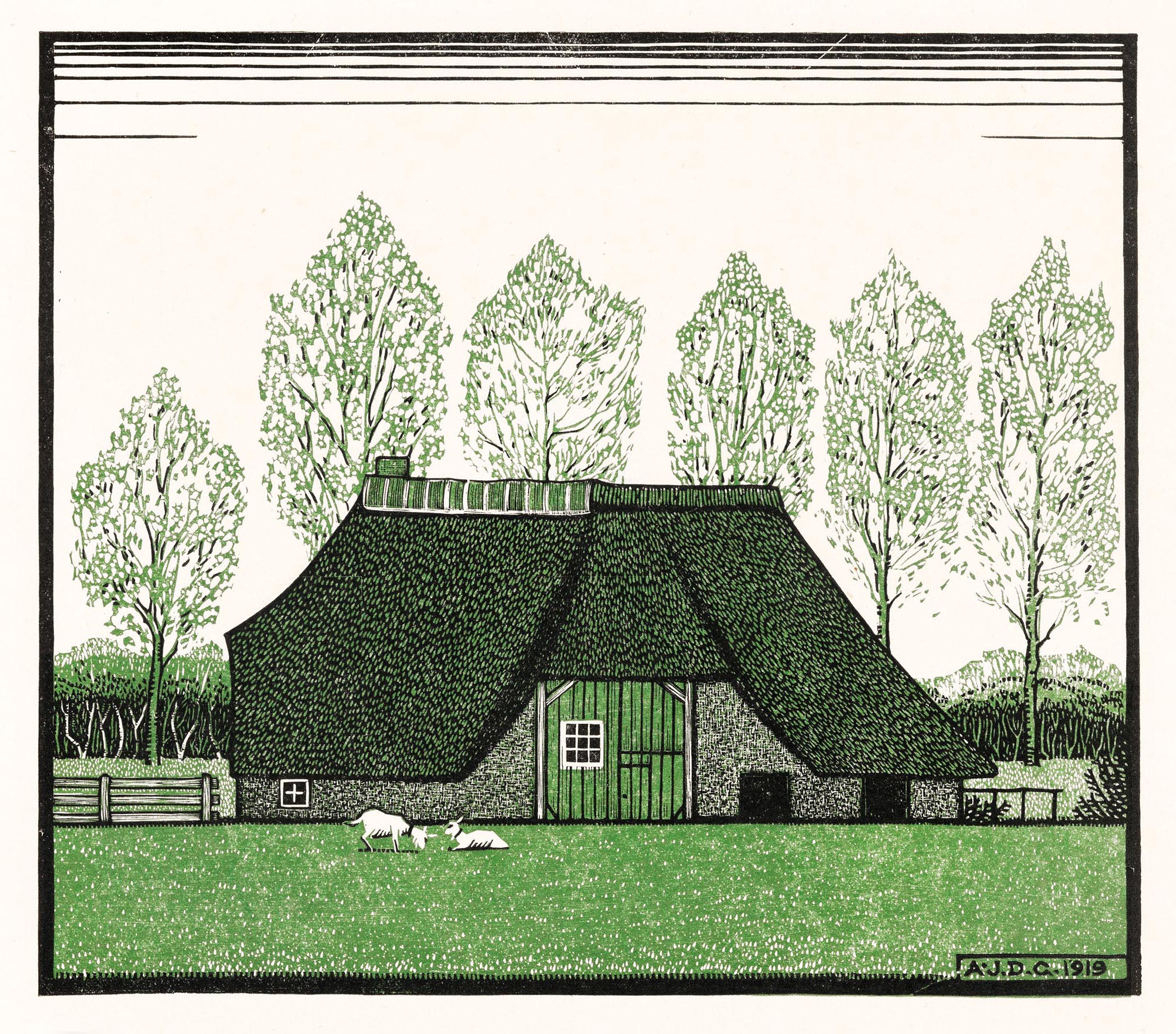 Kontrasztos férfi póló ( Julie de Graag - Farmhouse with thatched roof )