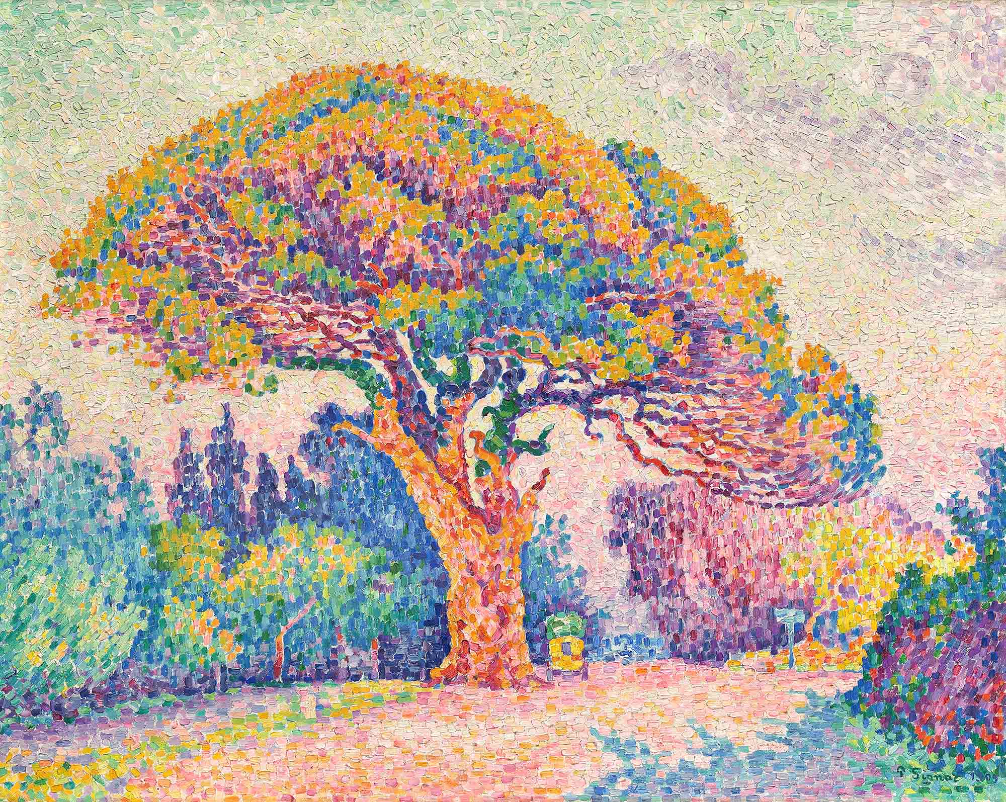 Rövid szabású női kapucnis melegítőfelső ( Paul Signac - The Pine Tree at Saint Tropez )