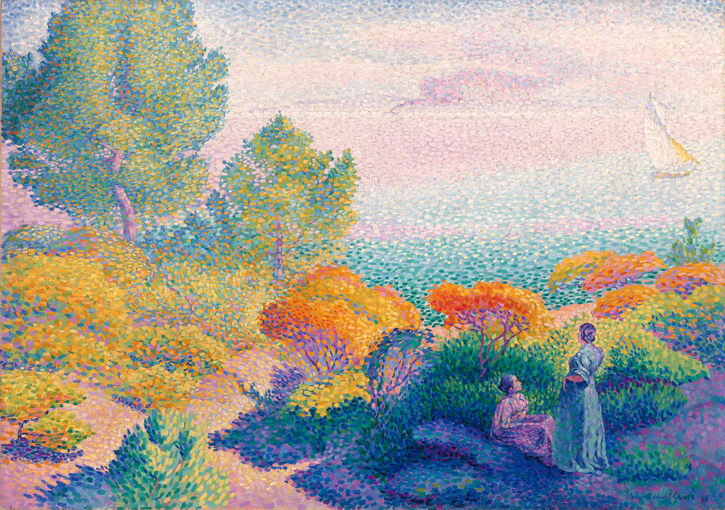 Teli mintás női trikó ( Henri-Edmond Cross - Two Women by the Shore, Mediterranean )