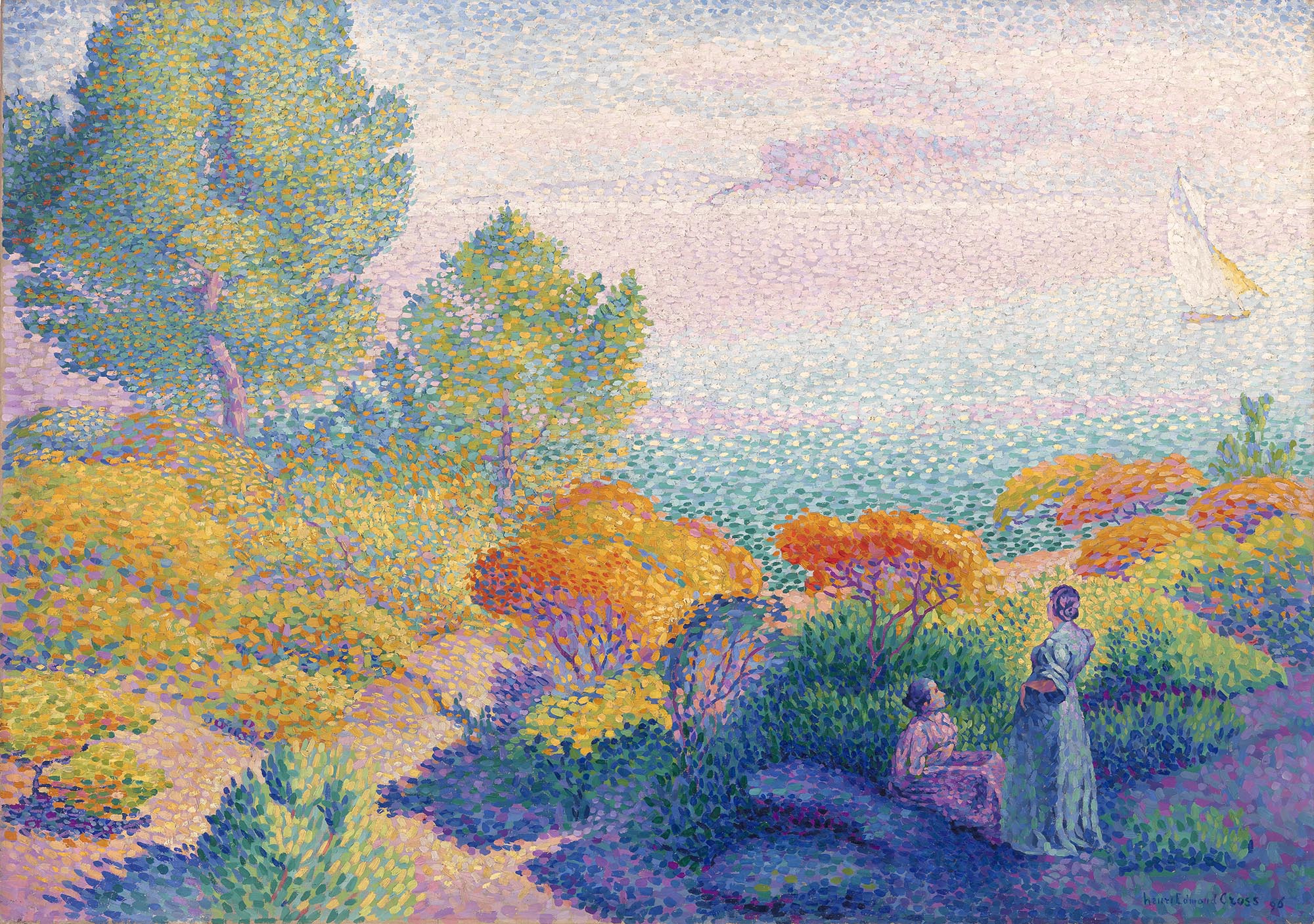 Teli mintás női trikó ( Henri-Edmond Cross - Two Women by the Shore, Mediterranean )