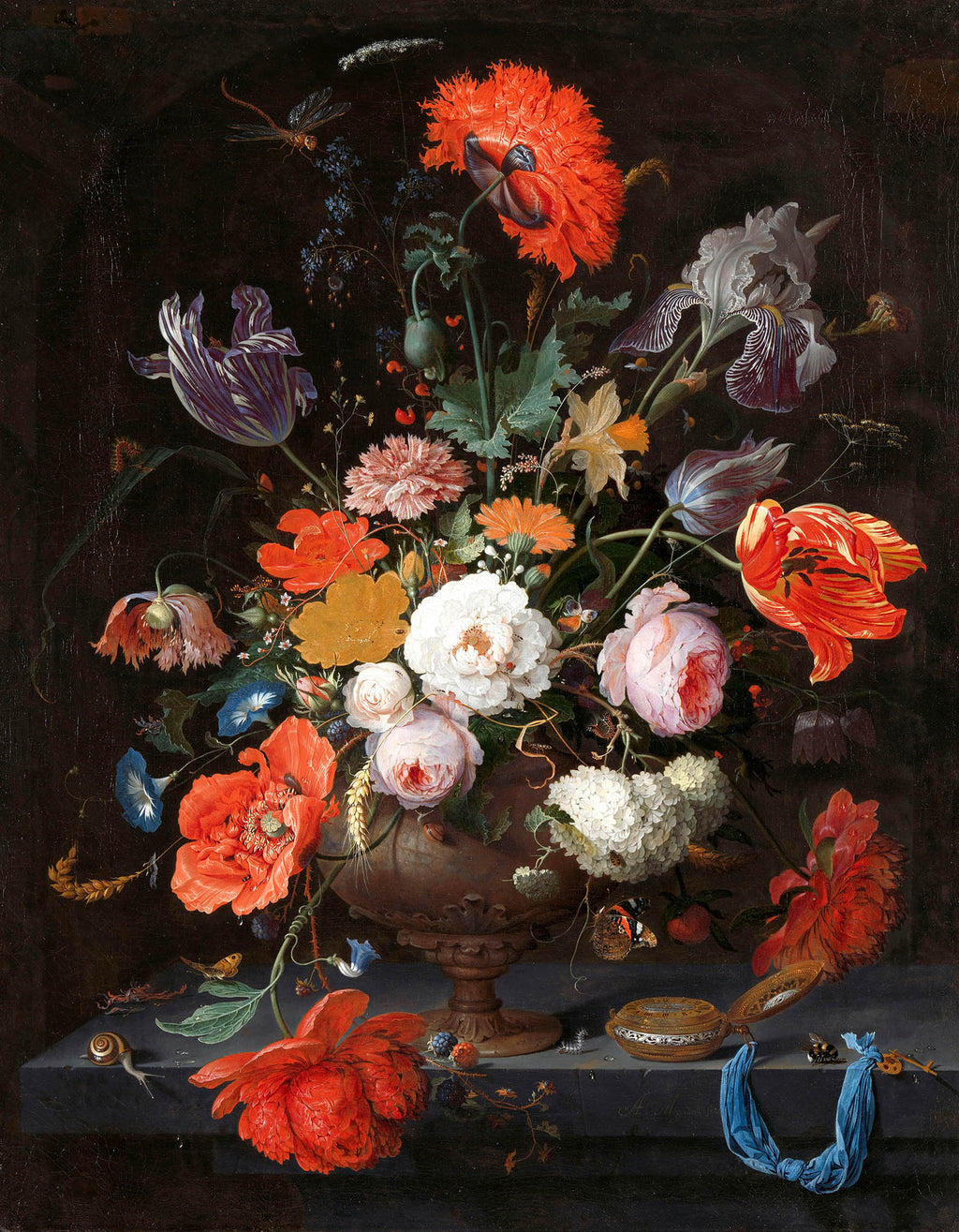 Hosszú női ruha ( Abraham Mignon - Still Life with Flowers and a Watch)