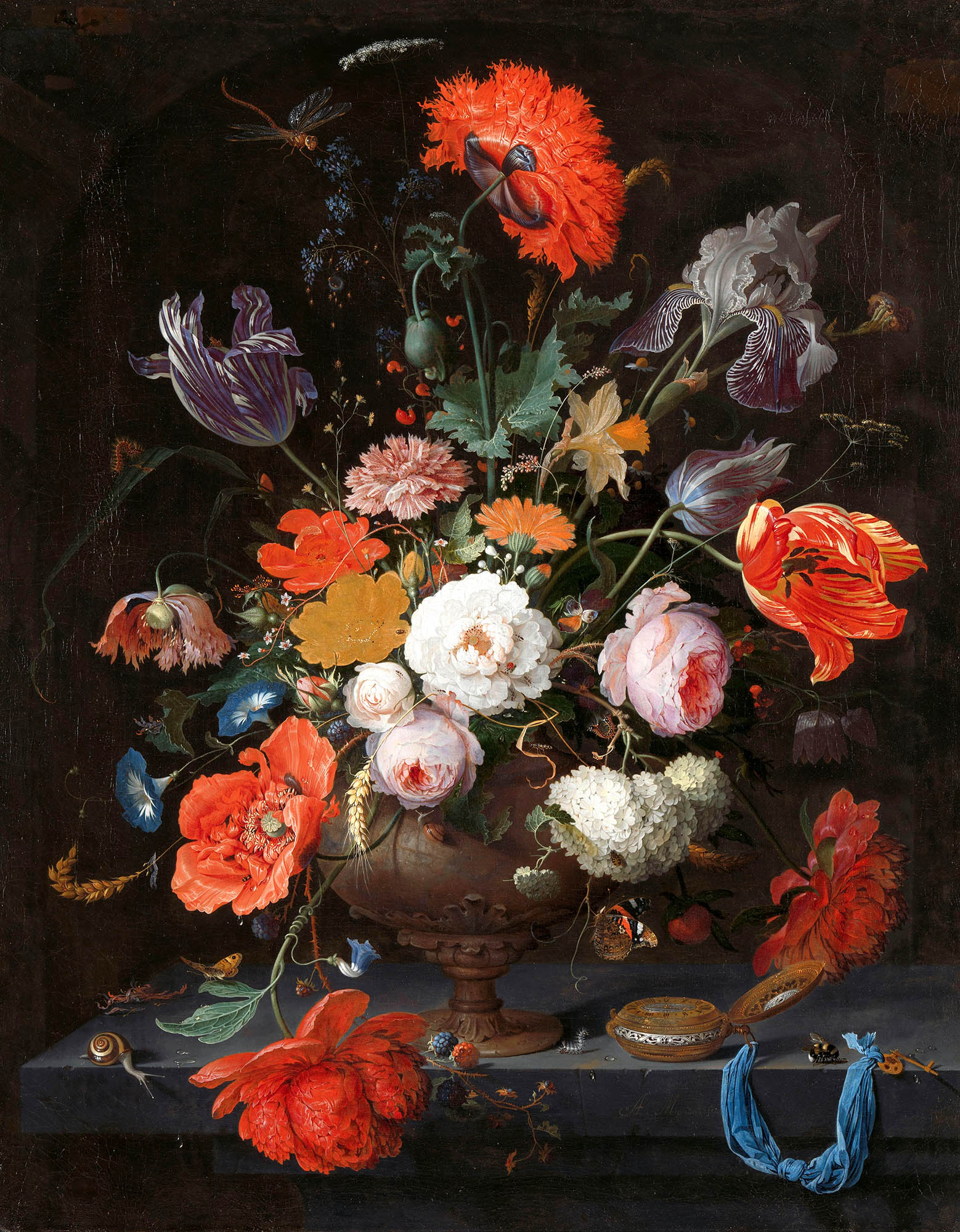 Hosszú női ruha ( Abraham Mignon - Still Life with Flowers and a Watch)