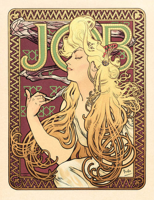 Fehér vászontáska fekete fogantyúval (Alphonse Mucha- Job Cigarette Papers)