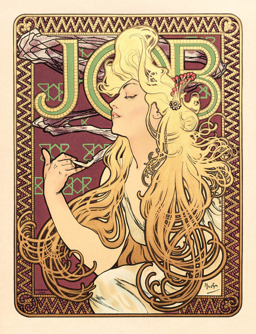 Rövid szabású női kapucnis melegítőfelső ( Alphonse Mucha- Job Cigarette Papers )