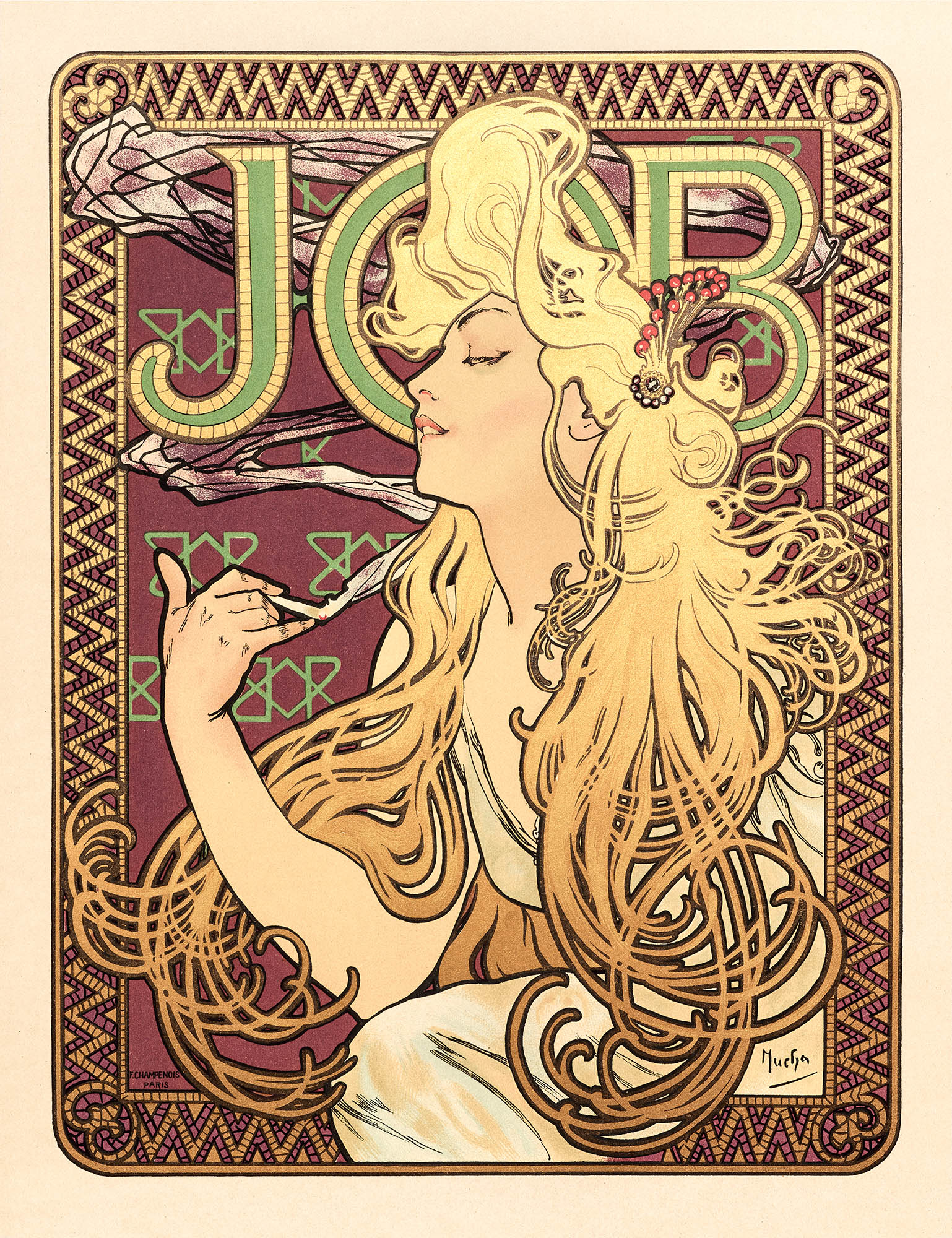 Rövid szabású női kapucnis melegítőfelső ( Alphonse Mucha- Job Cigarette Papers )
