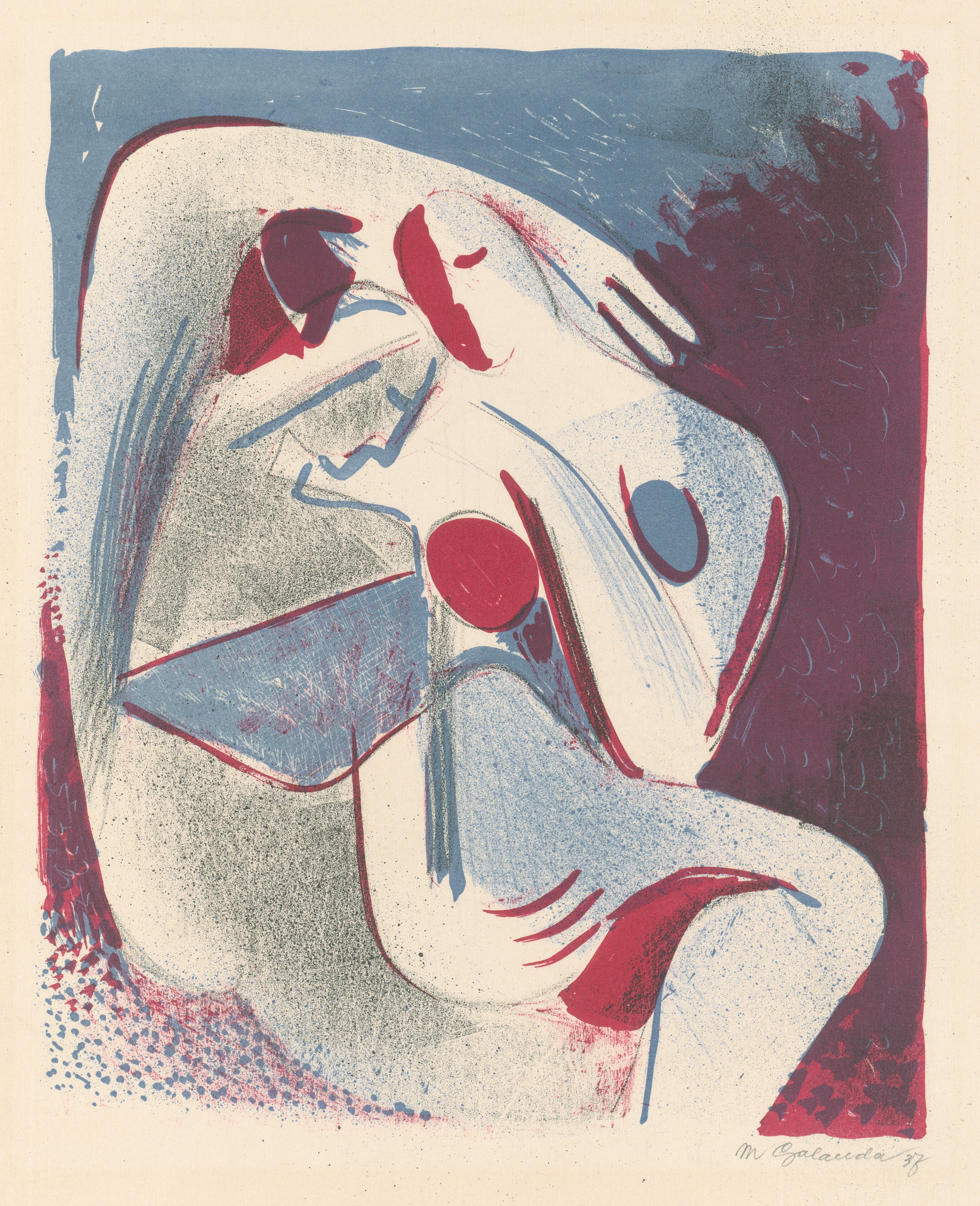 Fehér vászontáska kék fogantyúval ( Mikuláš Galanda- Lovers )