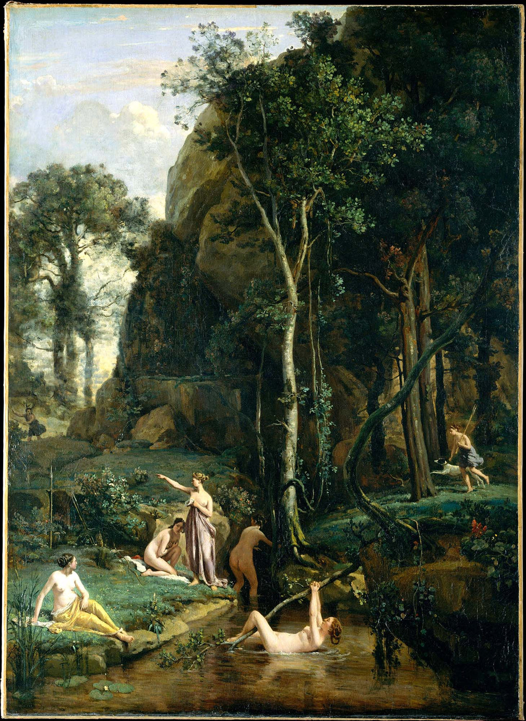Fehér vászontáska fekete fogantyúval ( Jean-Baptiste-Camille Corot - Diana and Actaeon)