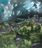 Fehér vászontáska kék fogantyúval (El Greco- View of Toledo)