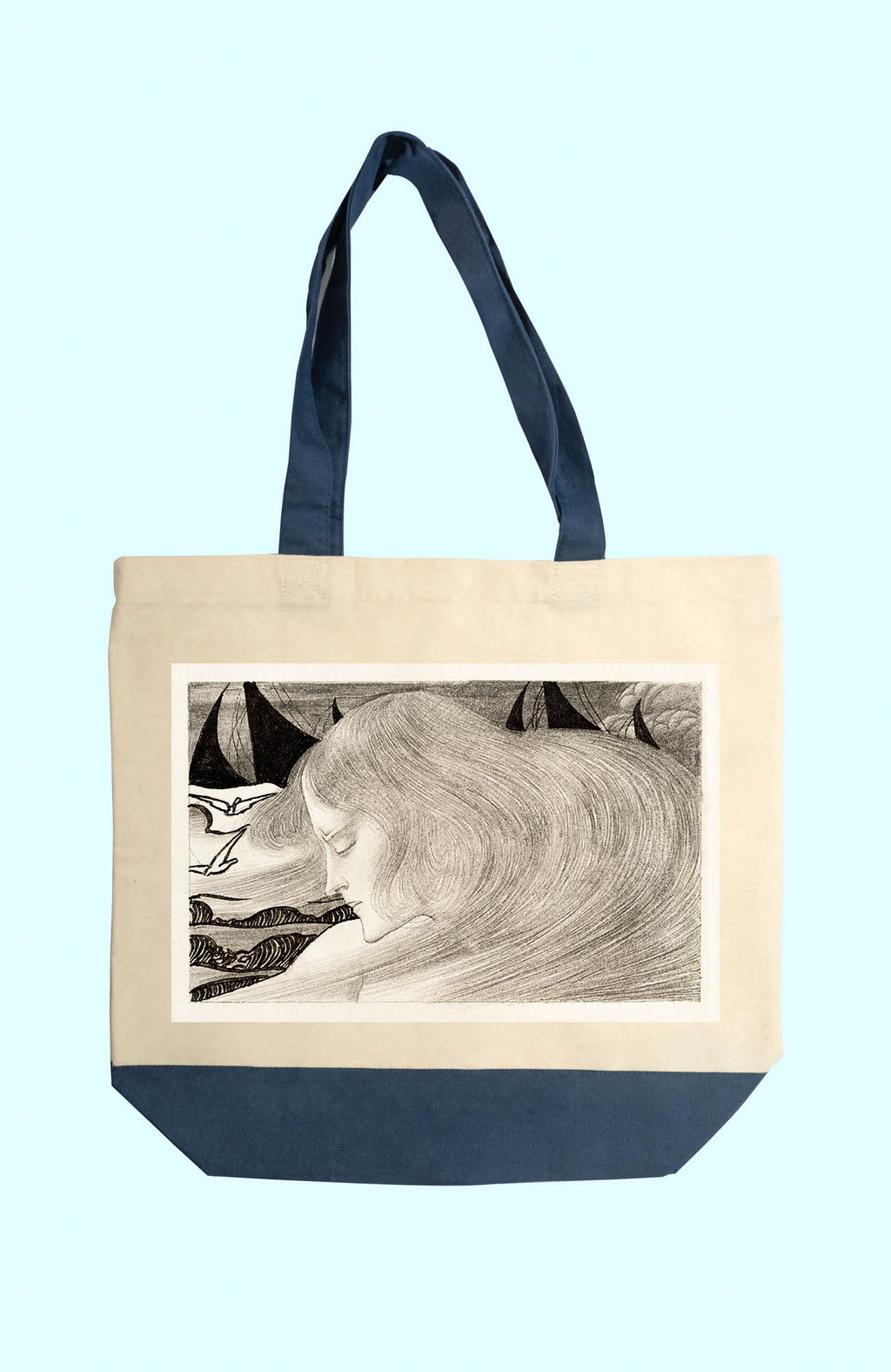 Vászon tote táska (Jan Toorop - Young Woman With Wavy Hair In Front Of A Sea With Ships)