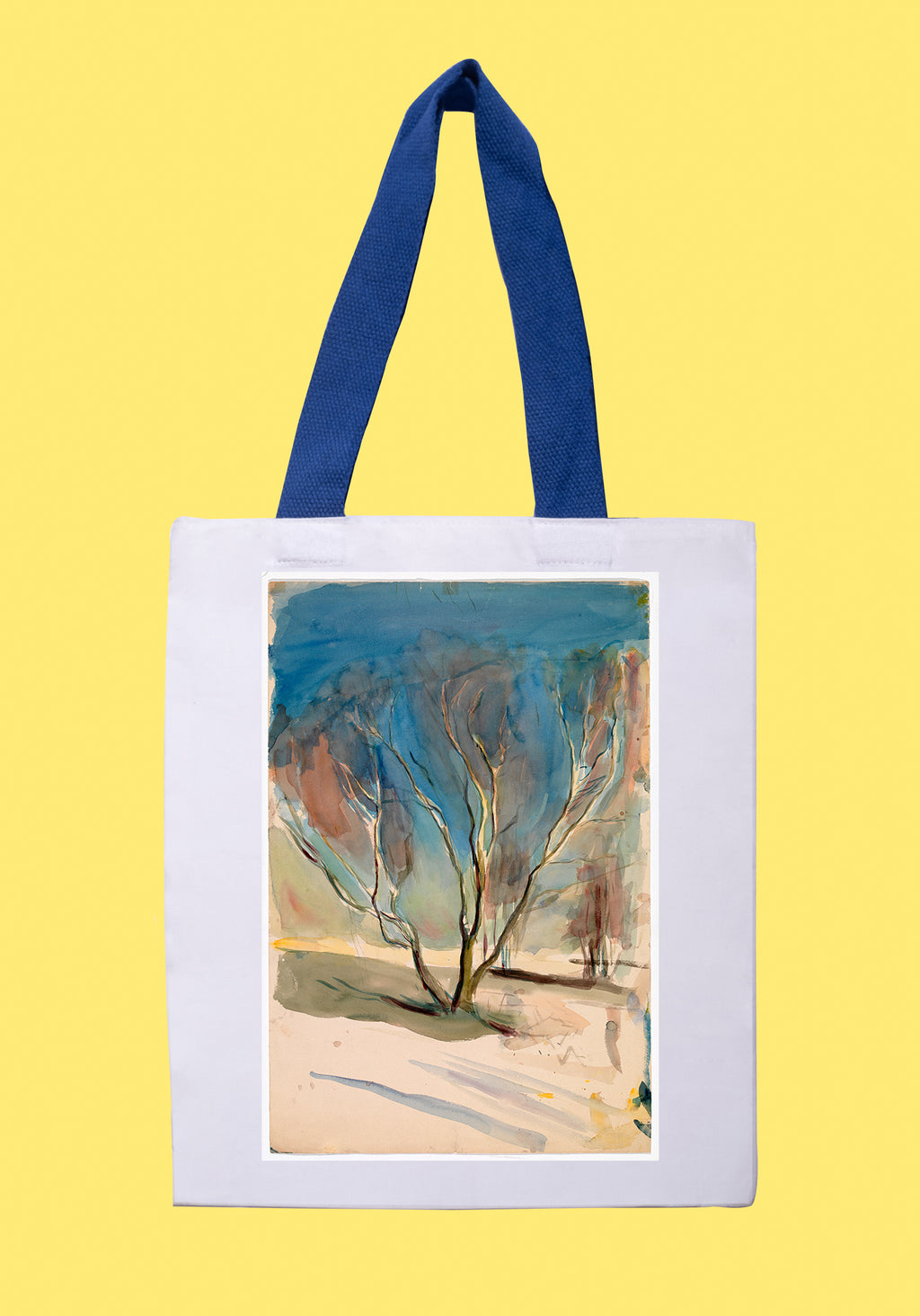 Fehér vászontáska kék fogantyúval (Magnus Enckell - Landscape)