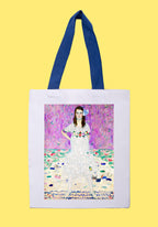 Fehér vászontáska kék fogantyúval (Gustav Klimt- Portrait of Mäda Primavesi)