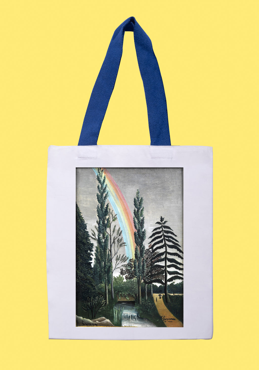 Fehér vászontáska kék fogantyúval (Henri Rousseau - Lake Daumesnil)