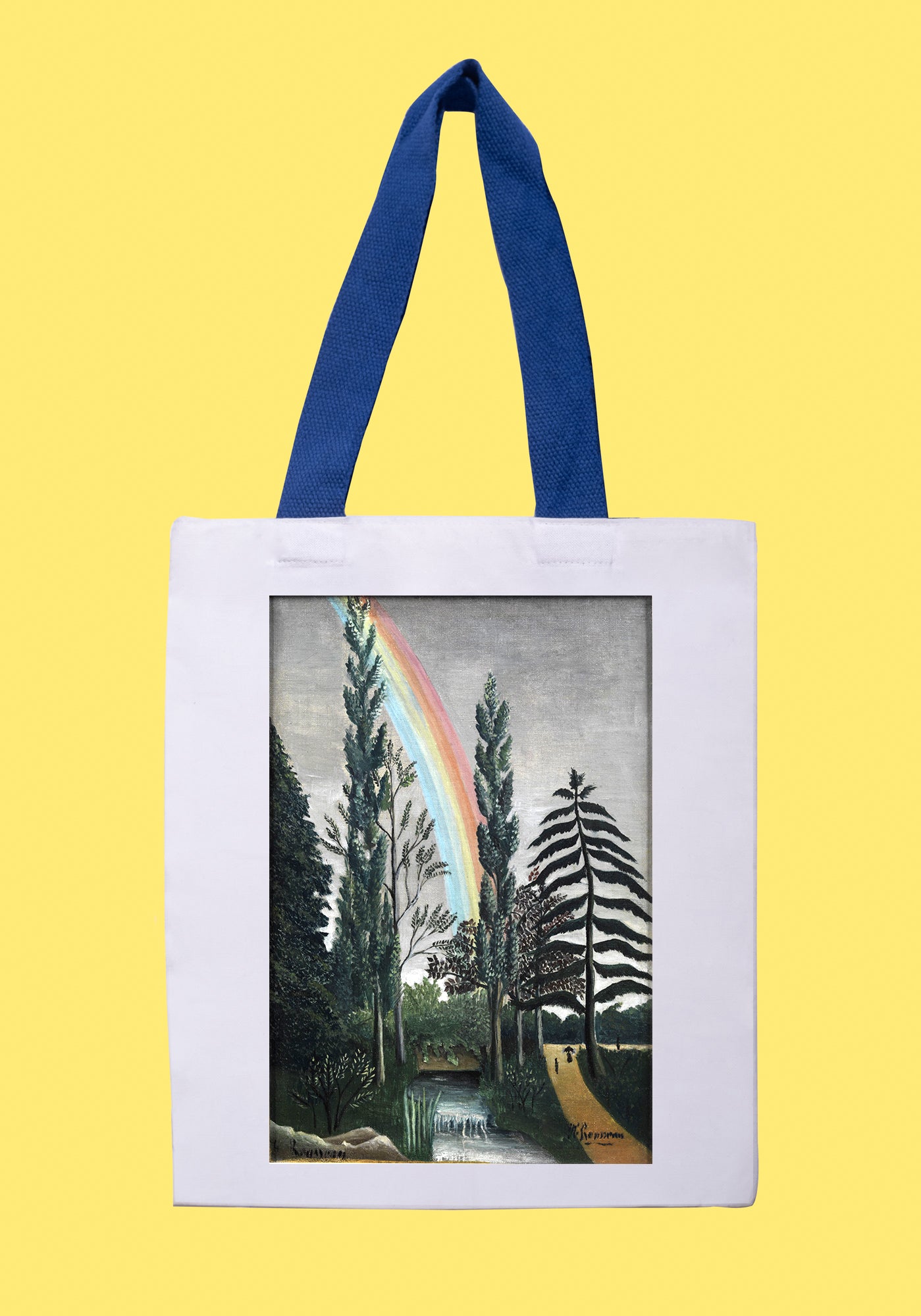 Fehér vászontáska kék fogantyúval (Henri Rousseau - Lake Daumesnil)