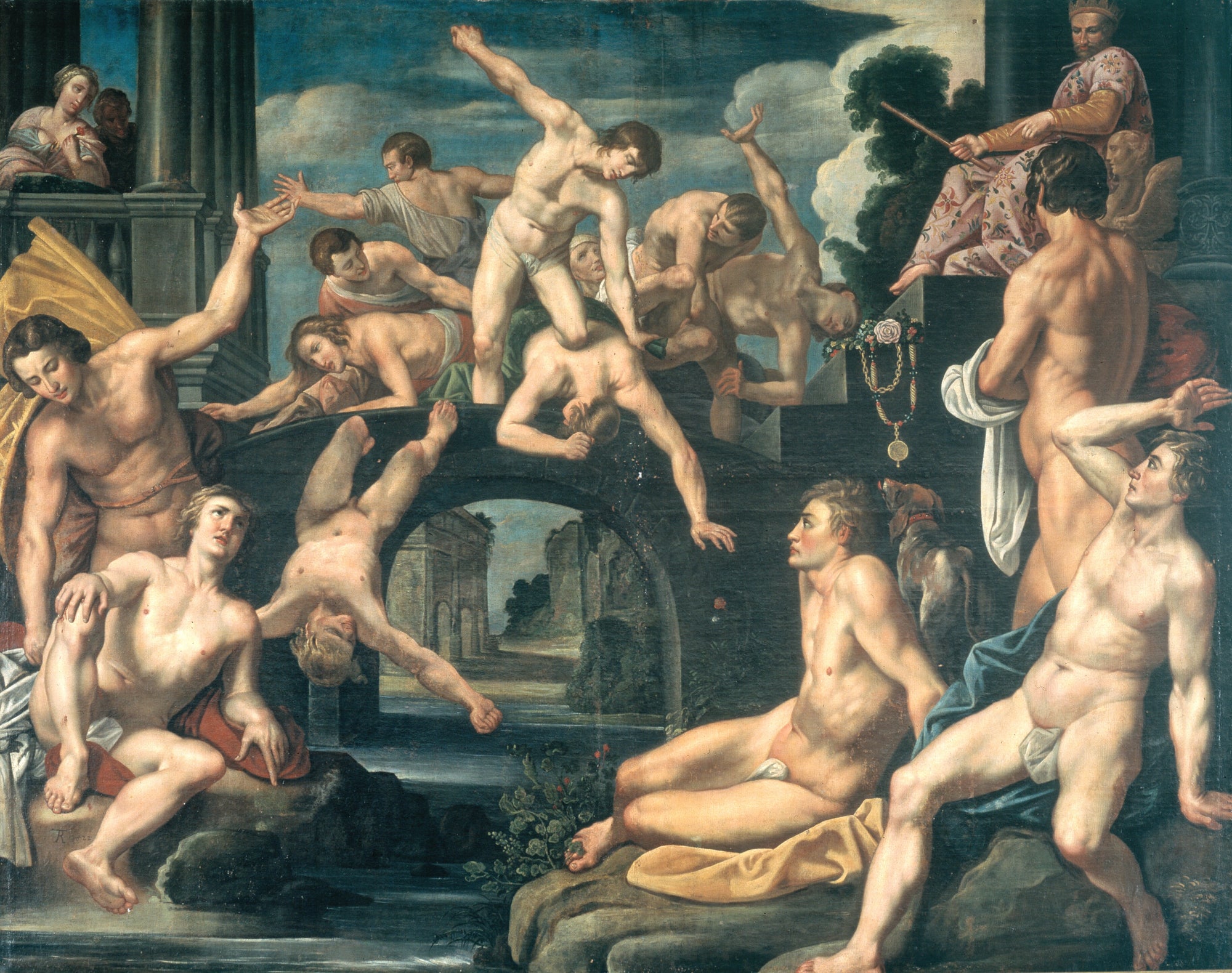 Oversized póló (Reinhold Timm - Young Men Wrestling on a Bridge. Allegory)