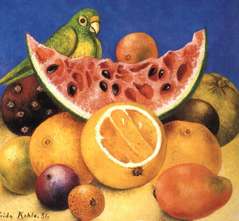 Modern stílusú hátizsák laptop zsebbel ( Frida Kahlo- Still Life with Parrot & Fruit )