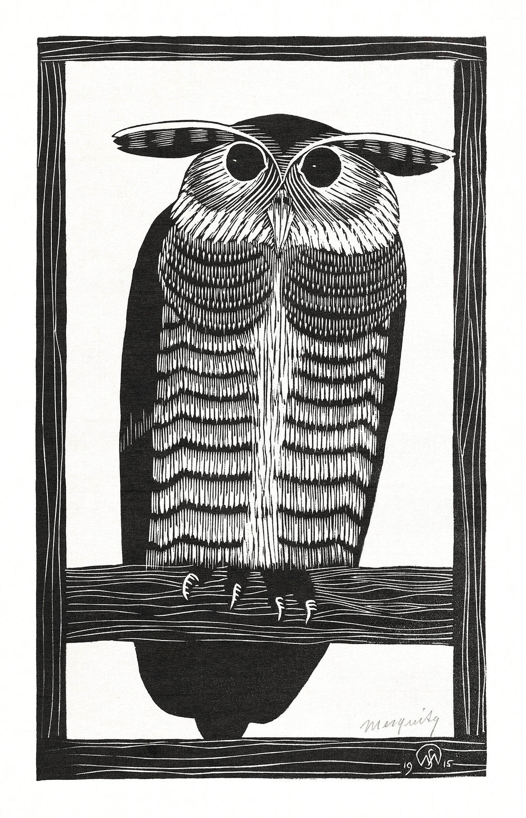 Fehér vászontáska kék fogantyúval (Samuel Jessurun de Mesquita- Horned Owl)