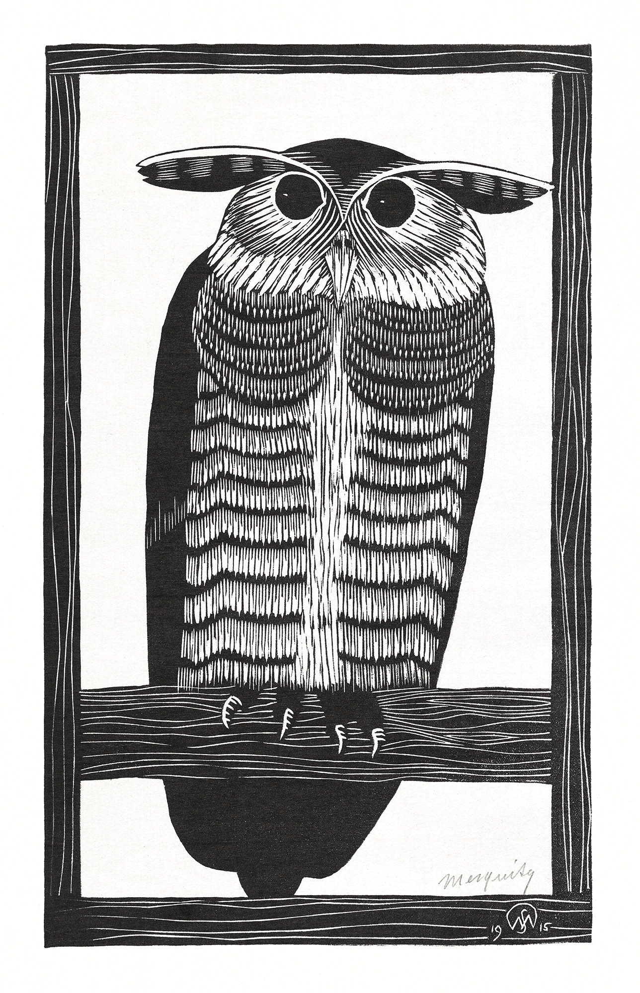Fehér vászontáska kék fogantyúval (Samuel Jessurun de Mesquita- Horned Owl)