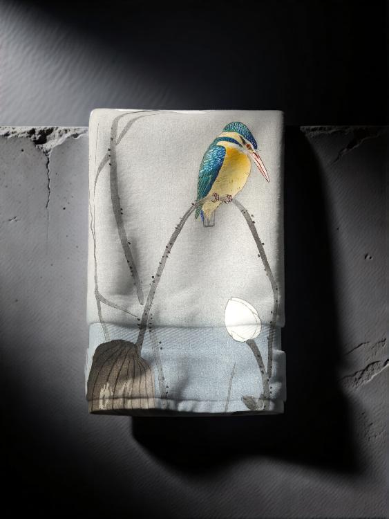 Törölköző (Ohara Koson - Kingfisher with Lotus Flower)